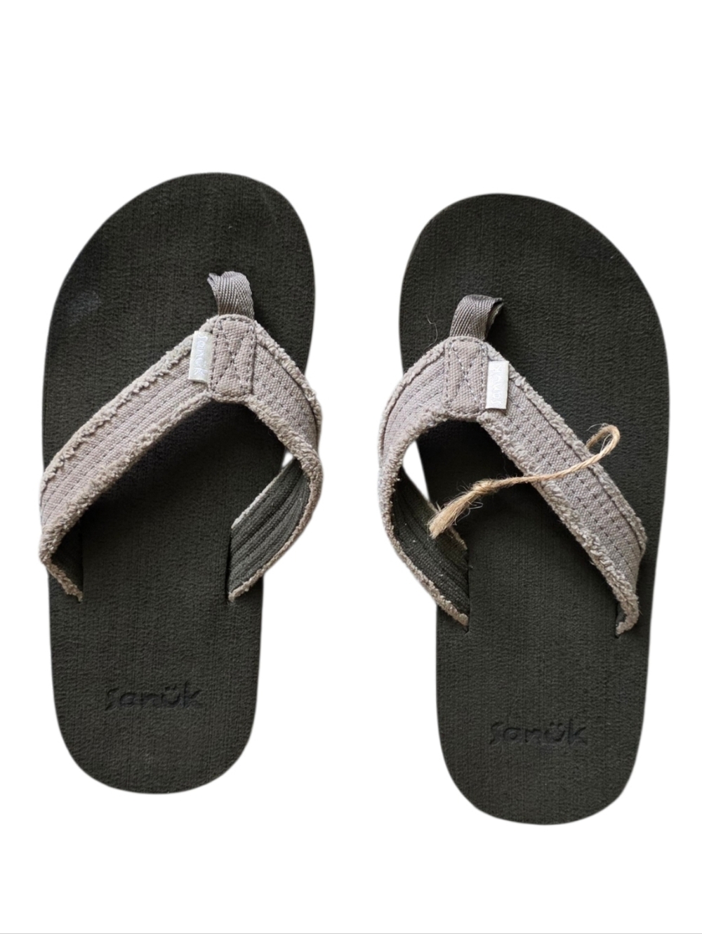Sanuk Kids Size 2 to 3 Black and Tan Cream Flip Flops